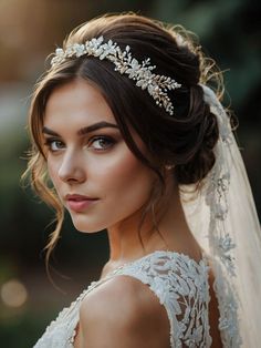 a woman wearing a bridal headpiece and veil