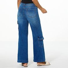 DG2 by Diane Gilman New Classic Stretch Denim Wide-Leg Cargo Jean   Diane's wide-leg cargo jeans are bound to be your new go-to this season with their handy cargo pockets, classic everyday jean design, and flattering bounce-back new classic stretch denim fabric. Spring Medium Wash Bottoms With Flap Pockets, Spring Wide Leg Jeans With Flap Pockets, Medium Wash Wide Leg Bottoms With Flap Pockets, Medium Wash Wide Leg Flare Cargo Jeans, Spring Medium Wash Cargo Jeans With Flap Pockets, Spring Denim Cargo Jeans With Flap Pockets, Wide Leg Denim Bottoms With Flap Pockets, Spring Cargo Jeans With Flap Pockets, Dark Wash Wide Leg Cargo Style Flare Jeans