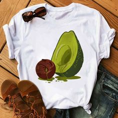 Kawaii+Cartoon+Avocado+Short+Sleeve+T-shirt+Women+Casual+Avocado+Graphic+Tops+Female+Tee+Summer+Women+T-shirts+Tops Cartoon Avocado, Avocado Cartoon, Avocado Vegan, Shirt Packaging, Casual Shirt Women, Cute Graphic Tees, Kawaii Cartoon, Jumpsuits And Romper, Bottoming Shirt