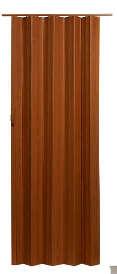 a brown shower curtain hanging on the side of a white wall with wooden slats