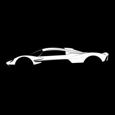 a black and white silhouette of a sports car on a dark background with the hood down