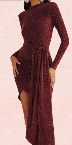 $39.90 Red Wine Glitter Fitted Midi Dress With Sleeves. This midi dress with long sleeves is good for classy wear and formal events. It will show your feminity and elegance. It is good for elegant ladies and seductive women. Long Sleeve Burgundy Midi Dress For Cocktail, Burgundy Long Sleeve Midi Dress For Night Out, Long Sleeve Burgundy Midi Cocktail Dress, Elegant Red Midi Dress With 3/4 Sleeves, Luxury Red V-neck Midi Dress, Classy Wear, Dress With Sleeves, Fitted Midi Dress, Elegant Ladies