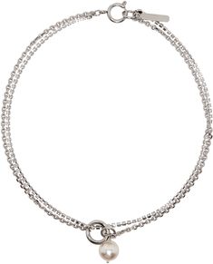 Justine Clenquet - Silver Laura Necklace Justine Clenquet, Drop Logo, Cable Chain Necklace, Pearl Pendant, Cable Chain, Spring Rings, Silver Necklaces, Faux Pearl, Jewelry Collection