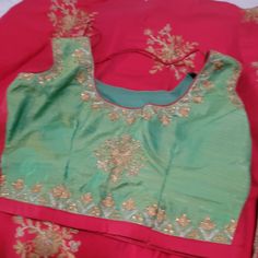 Silk Choli ,Dark Pink With Light Green Blouse And Orange Duptta Pink Choli For Spring Festivals, Spring Pink Sets With Unstitched Blouse, Festive Pink Tops With Self Design, Pink Tops For Diwali Party, Pink Self-design Top For Party, Pink Party Tops For Diwali, Spring Pink Choli With Zari Work, Traditional Pink Choli For Spring, Pink Bollywood Choli For Spring