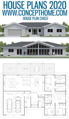 two story house plans with three car garages and an open floor plan for the second level