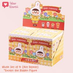 two boxes with cartoon characters on them and the words baby paradise written in japanese above it