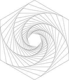 a black and white image of an abstract geometric design with lines in the center, forming a spiral