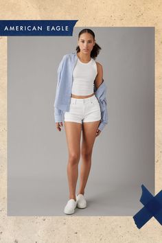 Next Level Stretch | Our softest, stretchiest, never-loses-its-shape denim/Won't bag out. Ever./White wash White Stretch Shorts For Everyday, White Jean Shorts For Spring Everyday Wear, White Jean Shorts For Everyday Wear, Trendy White Jean Shorts For Everyday, Trendy Fitted Shorts For Everyday, Trendy Fitted Everyday Shorts, Chic Fitted Everyday Shorts, Casual White Jean Shorts For Everyday, Casual White Jean Shorts