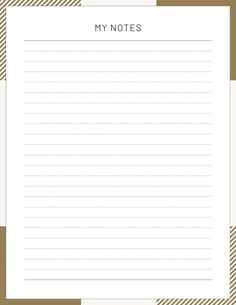 a notepad with the words my notes written on it in gold and white stripes