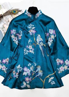 Chinese Style Peacock Blue Stand Collar Embroidery Silk Coats SpringFabric: Silk blendedSize & Fit: Fit: This garment fits true to size.Length: Size XL measures 25.35"from shoulder to hemBust: Great for any cup size. Waist: Loose Fit. Comfortable room throughout midsection.Hip: Loose Fit - room for hips. Hand Wash Cold. Fitted Long Sleeve Embroidered Kimono, Blue Embroidered Sets For Spring, Blue Long Sleeve Kimono With Floral Embroidery, Fitted Long Sleeve Kimono With Floral Embroidery, Blue Long Sleeve Festive Kimono, Blue Floral Embroidered Kimono For Spring, Blue Fitted Long Sleeve Kimono, Fitted Long Sleeve Blue Kimono, Festive Long Sleeve Blue Kimono