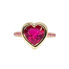 One of a Kind Bezel Set Large Rubellite Heart on Pink Spinel Band Ring Spinel Jewelry, Jane Taylor, Wedding Bridesmaid Jewelry, Spinel Ring, Heart Engagement Rings, Accesories Jewelry, Pink Spinel, Pink Sapphire Ring, Bold And Beautiful