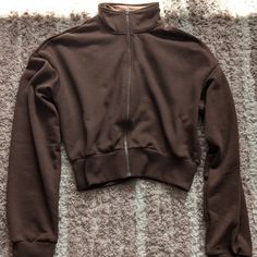 Full Zip, Copped Sweatshirt From Swedish Company Grimfrost. New/Never Worn But Accidentally Threw Away The Tags! Color: Brown Material: 50% Cotton, 50% Polyester Sizes: S Zip Up Sweater Brown, Lounge Sweater, Brown Sweater, Brown Color, Lounge, Sweatshirts Hoodie, Womens Tops, Sweatshirts, Women Shopping