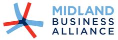 the midland business alliance logo with red, white and blue arrows in it's center