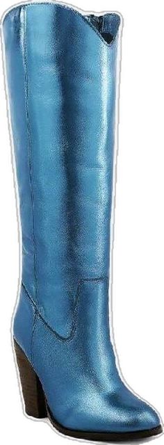 Elegant Blue Heeled Boots For Winter, Blue Knee-high Party Boots For Winter, Blue Knee-high Boots For Winter Party, Blue Ankle Heeled Boots For Party, Blue Ankle Boot Heels For Party, Winter Party Mid-calf Boots With Stacked Heel, Blue Leather Knee-high Boots For Fall, Blue Leather Party Boots, Blue Block Heel Party Boots