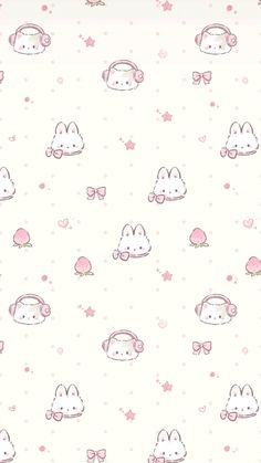 a wallpaper with pink and white cartoon animals on it's face, in the middle