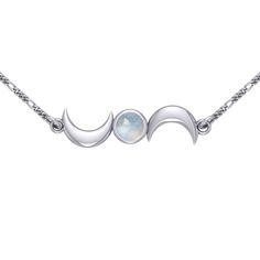 From the creative genius of Peter Stone, this Sterling Silver Crescent Triple Moon .925 Sterling Silver Necklace with Choice of Gemstone was created with passion and pride in Thailand. Showcasing the unmatched craftsmanship of Peter Stone Artisans, it is the highest quality .925 true sterling silver. Meticulously crafted with minimal impact on the environment and hand polished, it is hypoallergenic, nickel and lead free. Each piece of Jewelry is a work of art with exceptional detail from the Hea Bohemian Moon Shaped Birthstone Jewelry, Symbolic Moonstone Jewelry With Moon Charm, Symbolic Moonstone Jewelry With Moon Phase Detail, Adjustable Moonstone Jewelry With Moon Charm, Adjustable Moon-shaped Jewelry With Natural Stones, Symbolic Moonstone Jewelry As A Gift, Symbolic Moonstone Necklace For Gift, Moon Goddess Necklace, Peter Stone