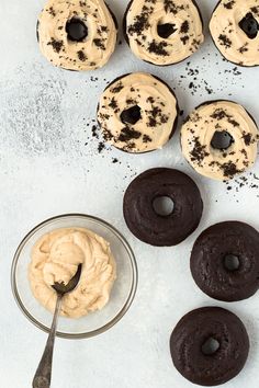 chocolate donuts with peanut butter frosting and oreo cookies