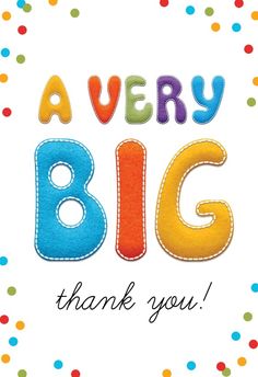 a very big thank you card with colorful letters