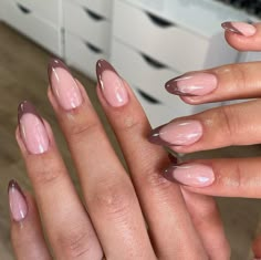 Almond Nails French, Brown French, Casual Nails, Almond Acrylic Nails, Brown Nails, Fall Nail, Short Acrylic Nails, French Tip Nails