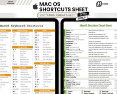 the macos shortcuts sheet is shown in two separate screens