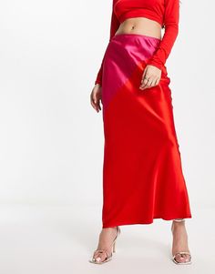 Skirts by Never Fully Dressed *insert heart-eyes emoji here​* Colorblock design High rise Zip fastening Regular fit Eyes Emoji, Drop Top, Satin Midi Skirt, Body Fit, Red Fashion, Jeans Shop, Color Trends, Top Brands, Occasion Wear