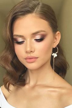 Trucco Smokey Eye, Wedding Makeup Natural, Pink Smokey Eye, Bridesmaid Hair Makeup, Nude Lips