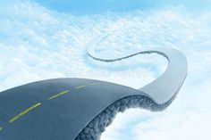 the road is going up into the sky with clouds and blue sky in the background royalty illustration