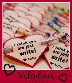 i think you are just write written on heart shaped paper tags with pens and markers