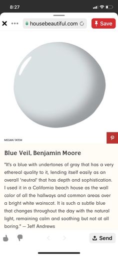 an image of a cell phone with the text blue veil, benjamin moore