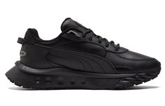 Puma Wild Rider Reflective Black Running Shoes Black 383728-02 Black Synthetic Walking Shoes With Studded Outsoles, Black Leather Puma Sneakers, Running Shoes Black, Black Running Shoes, Shoes Black, All Black Sneakers, Running Shoes, Street Wear, Running