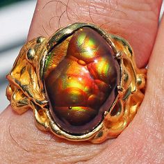 Gorgeous Ring 22k Gold Fire Agate Gem AAA Quality Slaughter Mountain Arizona | eBay Collectible Gold Opal Gemstone Ring, Collectible Gold Opal Ring With Gemstone, Heirloom Gold Opal Ring With Polished Finish, Gold Agate Jewelry With Polished Finish, Luxury Collectible Opal Gemstone Ring, Luxury Gold Opal Ring, Gold Agate Cabochon Jewelry, Gold Cabochon Agate Jewelry, Luxury Gold Opal Ring Oval Cabochon