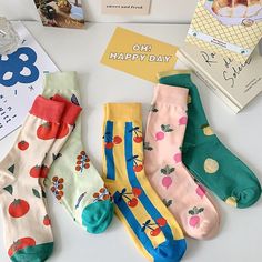 Women's Fruit High Waisted Socks Harajuku Dress, Yellow Socks, Trendy Socks, Summer Sock, Sock Game, Soft Sock, Colorful Fruit, Cute Fruit, Winter Socks