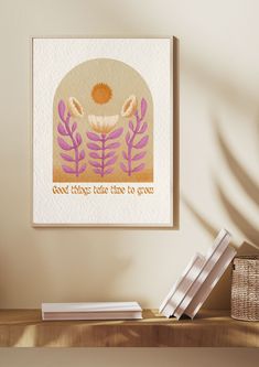 a shelf with books and a vase on it