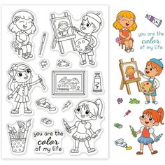 a set of stamps with children's drawings on them