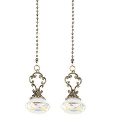 pair of earrings with crystal beads hanging from chains