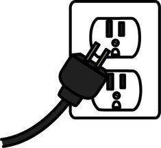 a black and white image of an electrical outlet with two plugs on each side