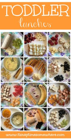 the cover of toddler lunches is shown with pictures of different foods and vegetables