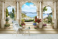 an image of a room with flowers and peacocks on the windows sill wallpaper mural