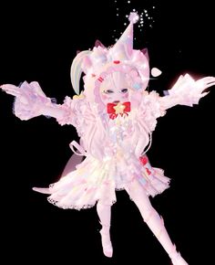 a digital painting of a girl dressed in pink and white with her arms spread out