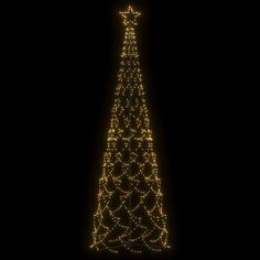 a lighted christmas tree in the dark with lights on it's sides and top