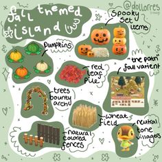 an illustrated map with pumpkins and other things