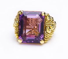 Amethyst Yellow Gold Ring. This beautiful Amethyst Yellow Gold Ring features an intricate gold work design. The amethyst stone is set in yellow gold, giving it a sophisticated and luxurious finish. With expert craftsmanship, this stunning ring will be a treasured part of your jewelry collection. Genuine Love, Work Design, Gold Work, Yellow Gold Ring, Amethyst Stone, Yellow Gold Rings, Gold Ring, Antique Jewelry, Gold Rings