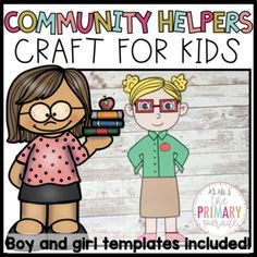 a girl and boy holding books with the words community helpers craft for kids