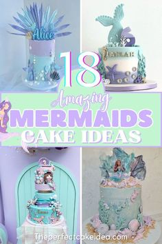 Here, you'll find 18 beautiful mermaid cake ideas, including easy designs with instructions to recreate these beautiful cake ideas. Simple Mermaid Cake Design, Mermaid Cake Ideas Birthdays, Mermaid Theme Cake