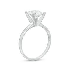 a white gold engagement ring with a princess cut diamond in the center, on a white background