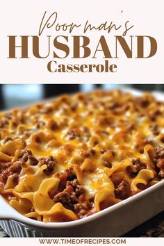 Looking for a delicious, easy-to-make, and budget-friendly meal? This Poor Man's Husband Casserole is perfect for busy nights when you want to feed your family without breaking the bank. Made with simple ingredients, this comforting dish is packed with flavor and is sure to please even the pickiest eaters. Perfect for meal prep or a quick dinner option! Husband Casserole, Quick Dinner, Budget Friendly, Dinner Party, Meal Prep