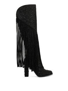 Jessica Simpson Boots, Rhinestone Shoes, Black Boots Tall, Pointed Toe Boots, Fringe Boots, Black Sparkle, Tall Boots, Jessica Simpson, Knee High Boots