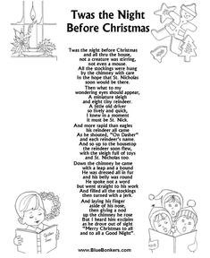 a christmas poem with the words twas the night before christmas written in black and white