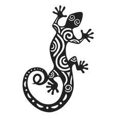 a black and white silhouette of a geckoa lizard on the side of a wall