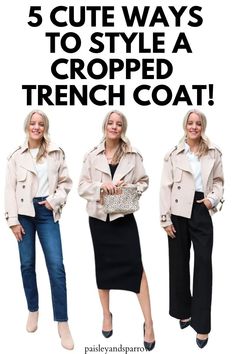 Here are 5 outfit ideas for your trench coat! How to wear a cropped trench coat. You will love these ideas for spring, summer, and fall